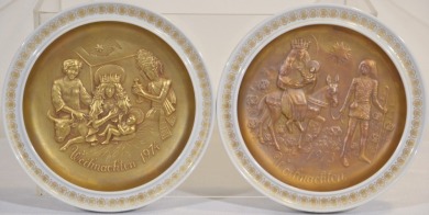 Religious Items x 2 - Hutschenreuther 1 x Porcelain Christmas plate 1974 and 1 x Porcelain Christmas plate 1973, D 21cm