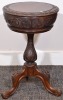 Furniture - Victorian carved work table with elaborate pedestal made from burr walnut. D 41 cm, H 61 cm