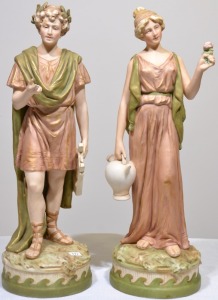 Porcelain - Royal Dux, Male and female statues, H 45 cm