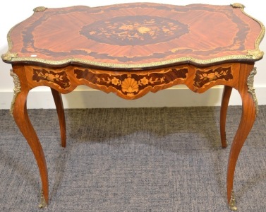 Furniture - French Louis XV style walnut and floral marquetry single drawer centre table, 1000 x 65 x 75 cm, Minor damage