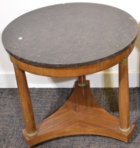 Furniture - Big Empire style side table round marble top with 3 legs, H 66cm x D 59, Chip to marble top