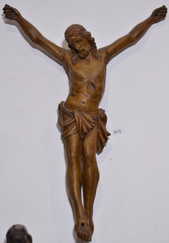 Religious Artifact - Crucifix, Carved Timber, H 37cm. Old item contains holes.