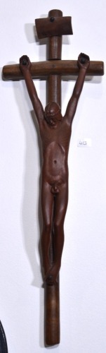 Religious Artifact - Crucifix, Carved Timber, Signed to Rear, H 45cm.