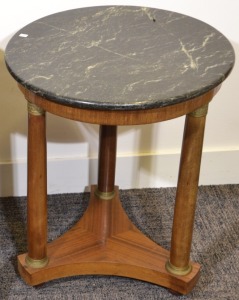 Furniture -Small Empire style side table round marble top with 3 legs, H 63cm x D 51