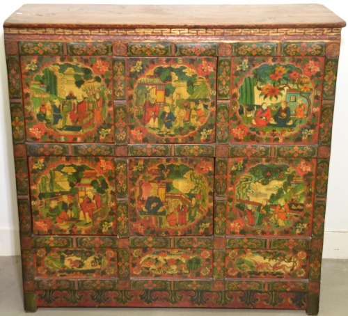 Furniture - Asian / Tibetan hand painted chest / storage cabinet, 110 x 110cm