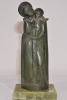 Art - Wuilleumier, Mother with Child sculpture, Green marble, Signed to rear, H 37cm.