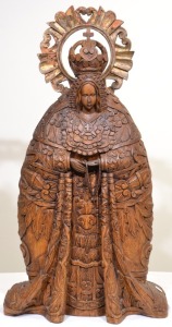 Religious Artifact - Carved Fatima / Virgin Mary, Spanish colonial timber, 70 cm. Minor damage to halo.