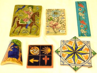 Pottery - Selection of assorted tiles (x 6), glazed with various themes