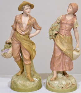 Porcelain - Royal Dux, Peasant man and woman statues, H 43 cm