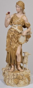 Porcelain - Royal Dux, Woman and sheep, H 50cm