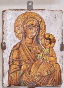 Religious Artifact - Icon, Mother with Child, Hand painted Enamel on terracotta tile, 15 x 20cm.