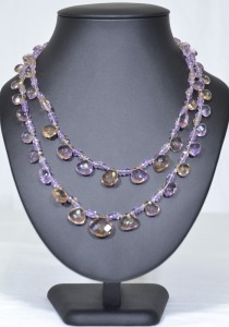 Jewellery - Citrine, ametrine and amethyst strand necklace, 27cm.