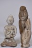 Tribal - Two tribal artifacts, 1 x mother with child pottery, 1 x thinking man carved stone