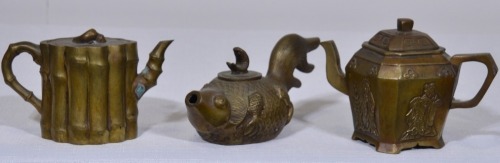 Art x 3 - Brass Chinese tea pots small