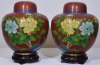 Art - Chinese ginger jars on stand, yellow and green on red base, 22 cm