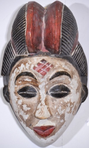 Tribal - Boulle mask carved timber with paint. 30 cm