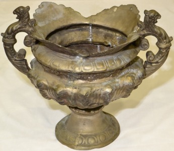 Furniture - Decorative bronze planter featuring dragons. Worn nickel plating.