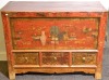 Furniture - Mongolian side-board with drawers, distressed paint with paperwork. 114 x 88 cm.