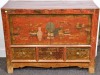 Furniture - Mongolian side-board with drawers, distressed paint with paperwork. 114 x 88 cm. - 2