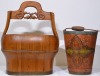 Furniture x 2 - Timber buckets including 1 x Chinese pale and 1 x folk-art bucket.