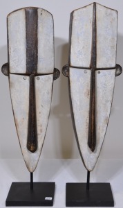 Tribal x 2 - Matching decorator African masks on stands, carved and painted. 55cm.