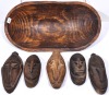 Tribal x 6 - Tribal carvings x 6 in wooden bowl x 1