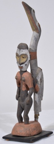 Tribal - Small wooden carved figurine of a woman and bird, Papua New Guinea. 36 cm