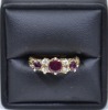 Jewellery - Ruby and diamond gold London bridge style ring, Stamped 375, 2.9grams - 2