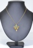 Jewellery - 15ct hallmarked gold chain and pendant with seed pearls and green gems. 7grams