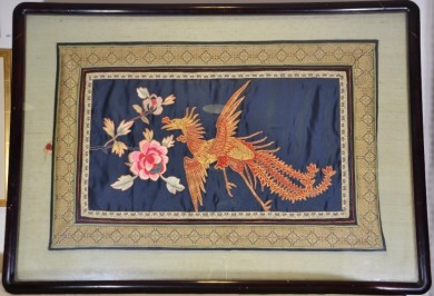 Textile - Chinese textile featuring phoenix with gold thread, W 100 x H 740