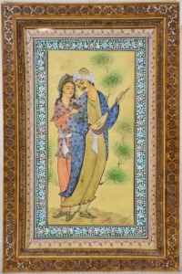 Art - Persian portrait of lovers in a lacquered frame. 30cm x 20cm