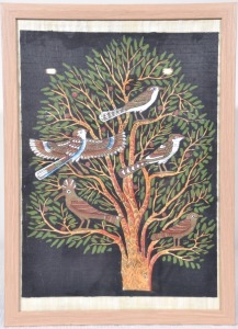 Art - Folk painting of birds on papyrus, 45 cm x 33 cm