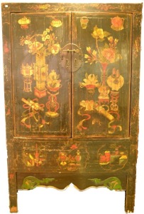 Furniture - Painted oriental style wardrobe with hidden compartment, 50 x 180 x 130