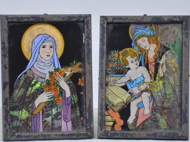 Religious Artifact x2 - English Miniatures in metal frames. 8 x 6cm