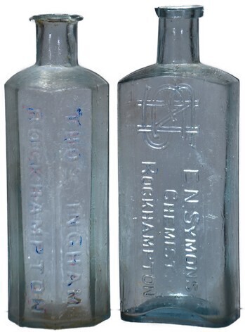 Chemist Bottles x 2 - E.N Symons, Rockhampton and Tho's Ingham, Rockhampton