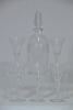 Antiques x 6 - Etched glass sherry set. 1 x Decanter (18cm) and 5 x glasses with barley twist stems. The twists match the decanter's stopper. - 2