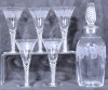 Antiques x 6 - Etched glass sherry set. 1 x Decanter (18cm) and 5 x glasses with barley twist stems. The twists match the decanter's stopper. - 3
