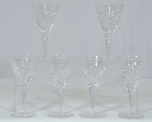 Antiques - Cut glass. Sherry glasses. 11cm. One with minor chip.