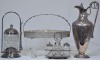 Antiques x 5 - Mixed lot includes nickel plated silver plate, cut glass and silver plate pickle jar, cut glass and silver plate cruet set, cut glass and silver plate serving dish, and glass mustard pot with spoon. - 2