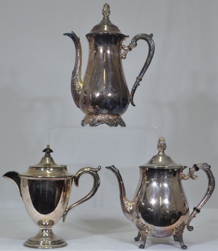 Antiques x 3 - Silver plate coffee pots.