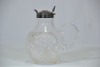 Antiques - Cut glass claret jug with a silver fitted lid. 18cm. - 2
