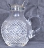 Antiques - Cut glass claret jug with a silver fitted lid. 18cm. - 4