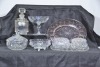 Antiques x 8 - Mixed lot of glass items. Compote, lidded decanter, dressing table items, serving tray, decorative port decanter with label. - 2