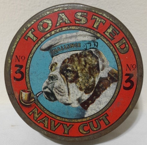 Tobacco tin - Toasted Navy Cut featuring smoking bulldog