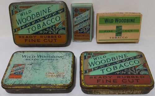Group Lot - Wild Woodbine 3 x tobacco tins, 1 x tobacco box and 1 x cigarette box