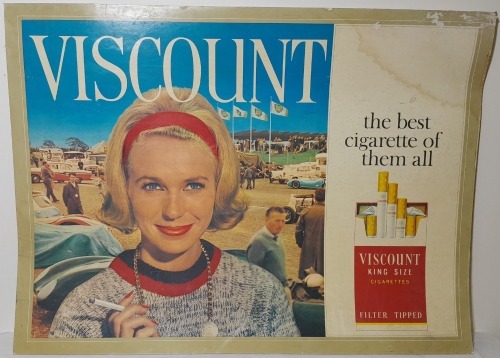 Cardboard sign - Viscount King Size Cigarettes, beach scene, 74 cm x 100 cm