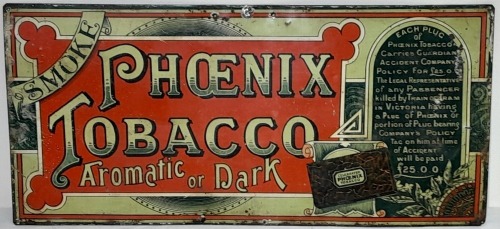 Tin sign - Phoenix Tobacco (Victoria), 22 cm x 50 cm