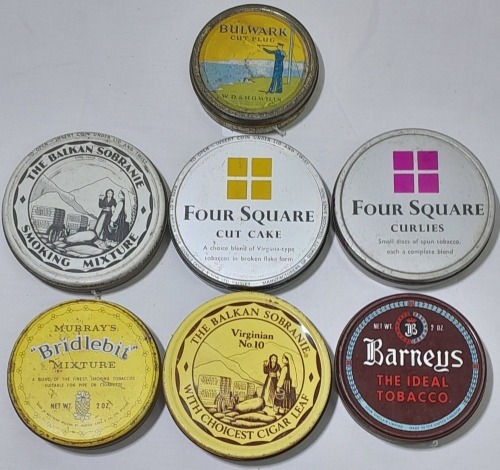 Tobacconalia x 7 - Tobacco tins including Bulwark, Barneys, Balkan, Murray's, Balkan (cigar leaf), Four Square Cut Cake, Four Square Curlies