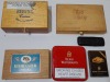 Tobacconalia x 5 - Three wooden cigar boxes, one cigar cardboard box, and one cigar leather carrier