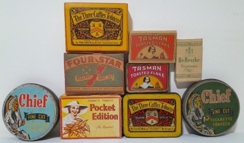 Tobacconalia x 9 - Various tins and packets of New Zealand origin